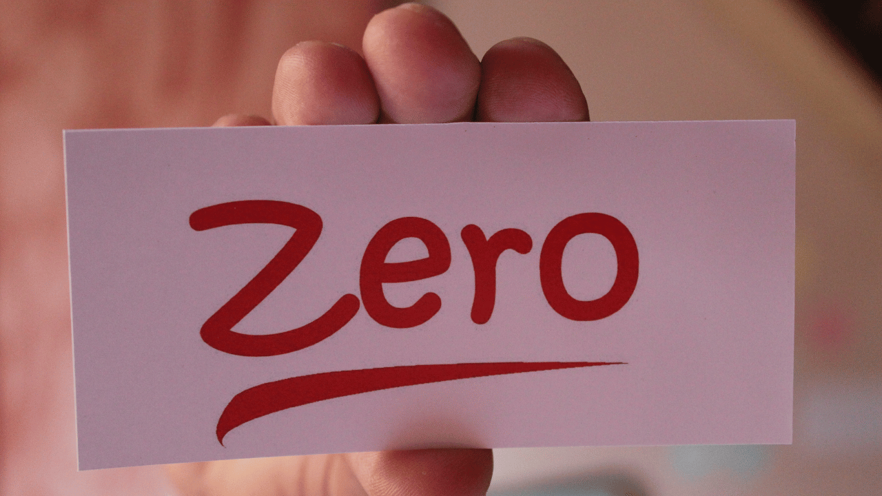 zeroと書かれた紙を見せてる人